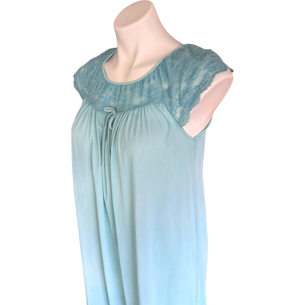 Vintage 1970s Gilead Peignoir Set Seafoam Blue Nightgown Robe Lace Trim S - Picture 5 of 12